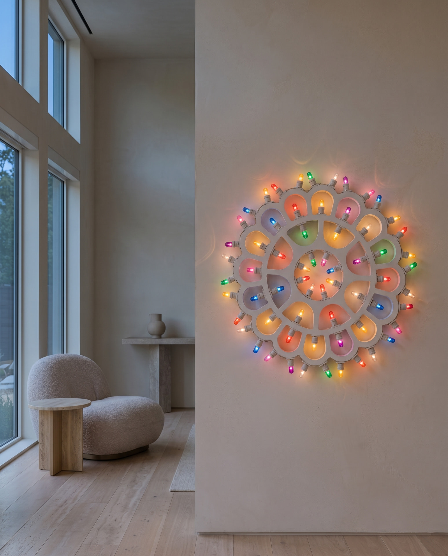 Illuminated Salento luminaria transforming the atmosphere of a luxury American interior at night